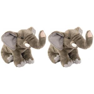 Wild Republic 2x stuks pluche olifant knuffel 30 cm -