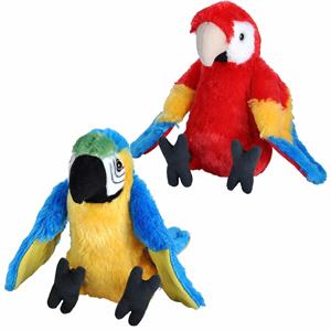 Wild Republic Vogels knuffels setje van 2x pluche knuffel Macaw Papegaaien van 20 cm -