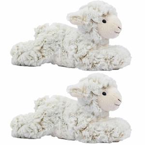 Merkloos Set van 2x stuks pluche schapen/lammetjes knuffel liggend 22 cm -