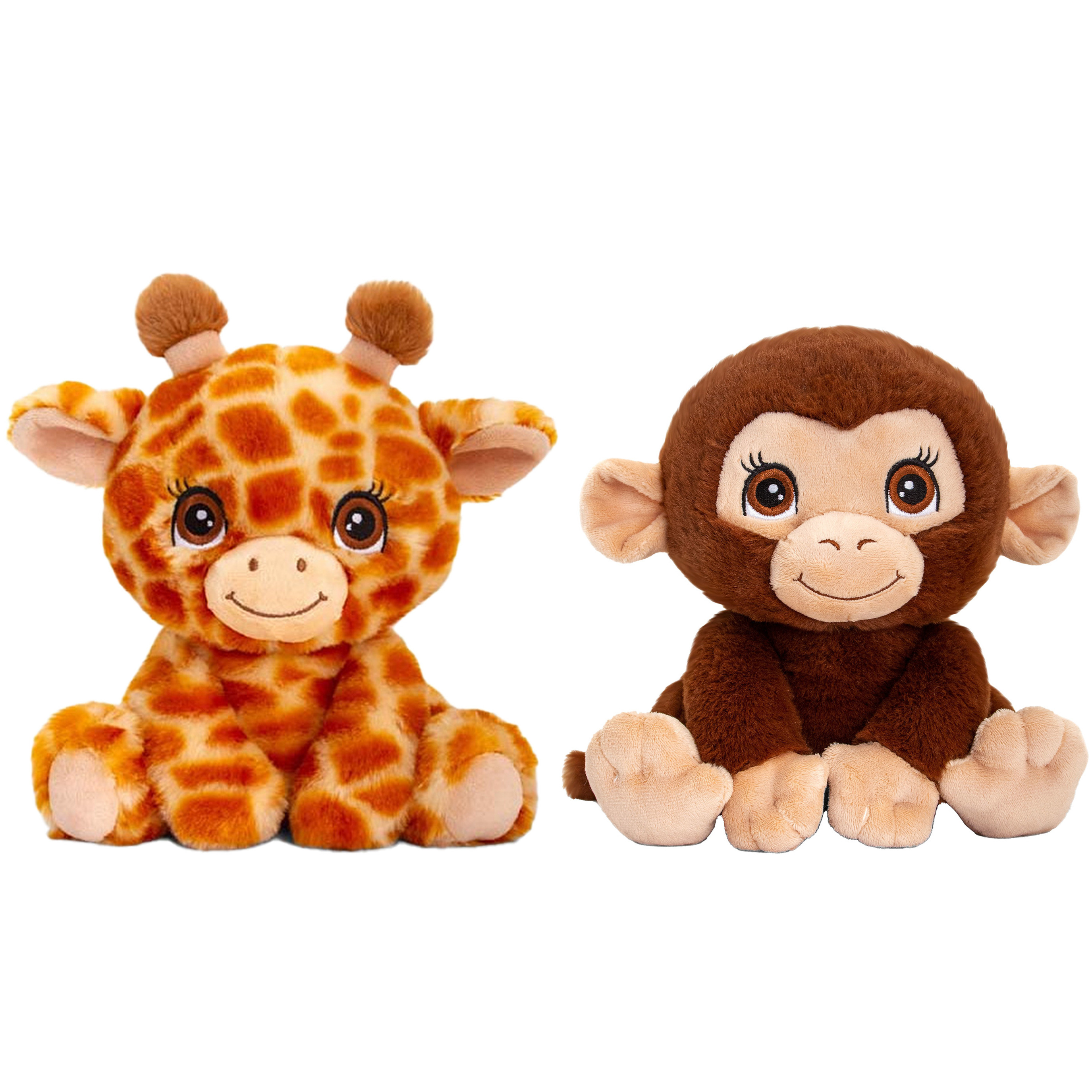 Keel Toys  Pluche knuffel dieren vriendjes set giraffe en chimpansee aapje 25 cm -