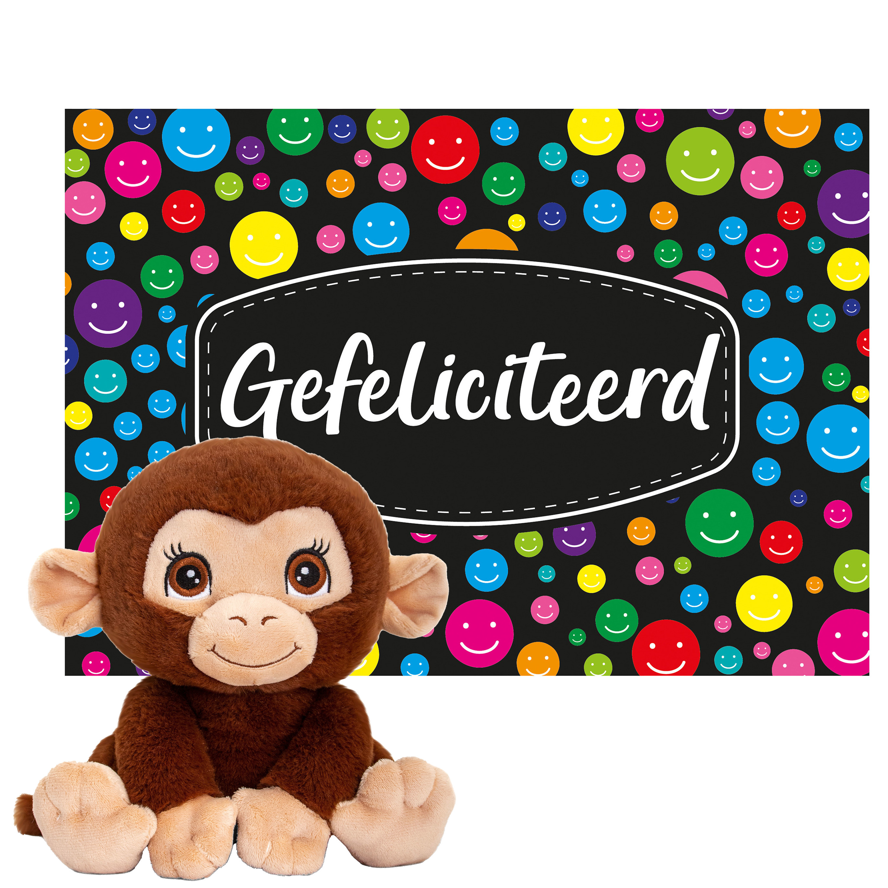 Keel Toys  Cadeaukaart Gefeliciteerd met knuffeldier chimpansee aap 25 cm -