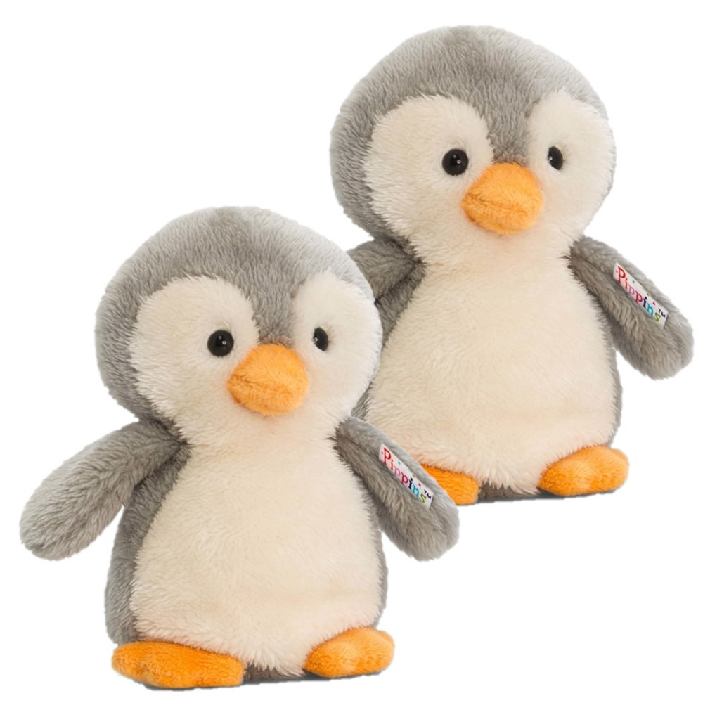 Keel Toys 2x stuks  pluche pinguin knuffel grijs/wit 14 cm -