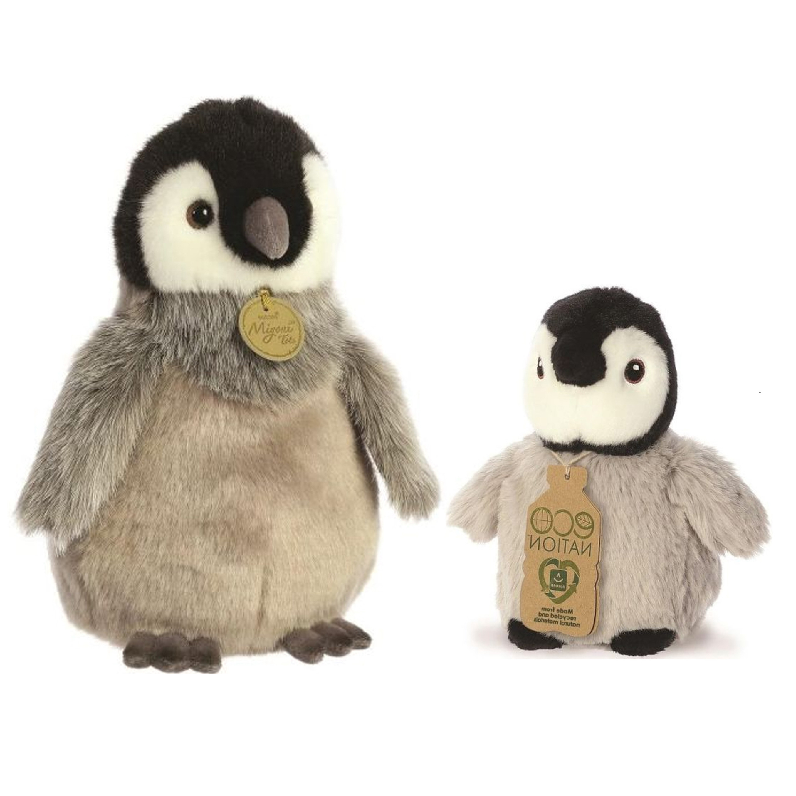Aurora Knuffeldieren pinguin kuikens - set 2x - pluche - grijs - 13/23 cm -