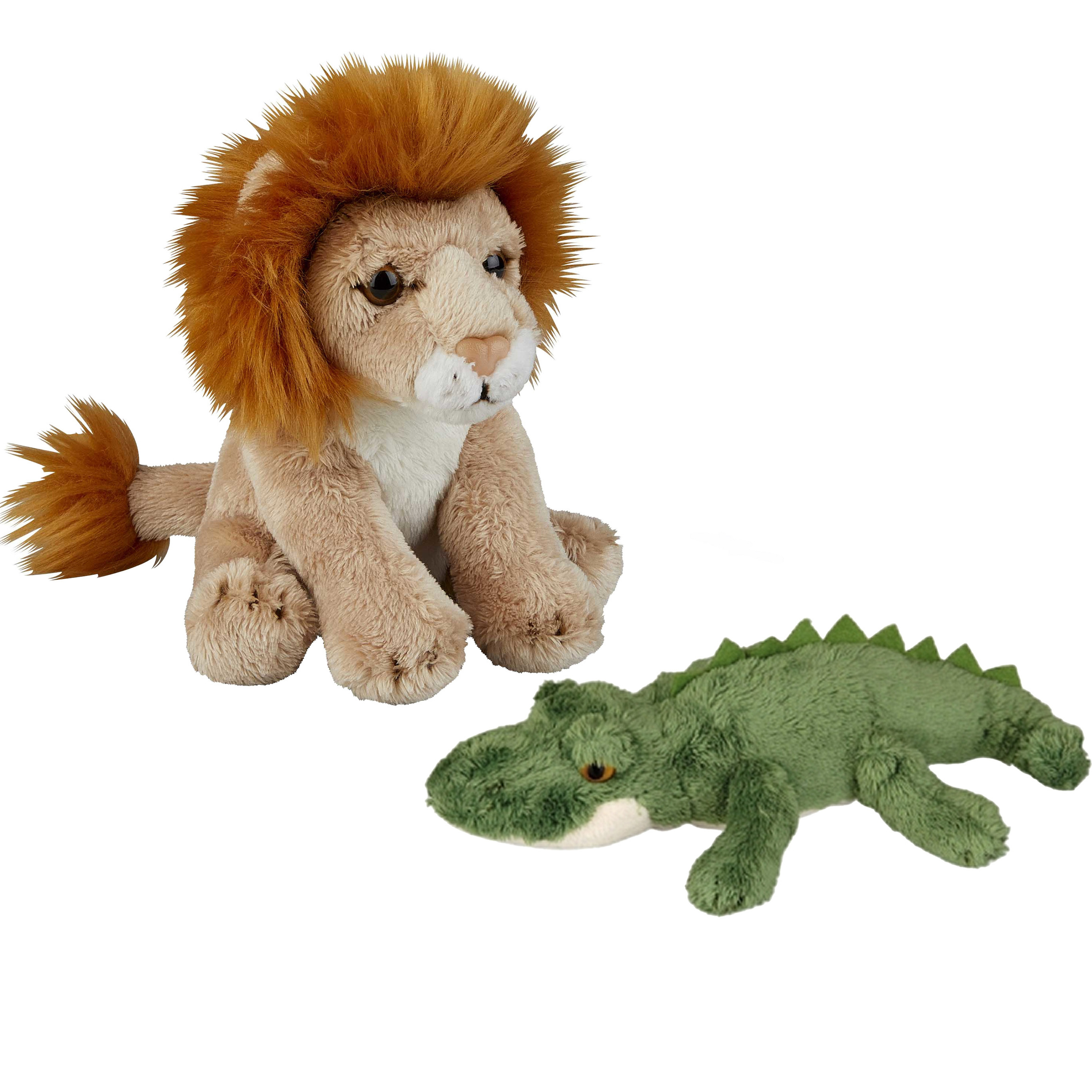 Safari dieren serie pluche knuffels 2x stuks - Krokodil en Leeuw van 15 cm -