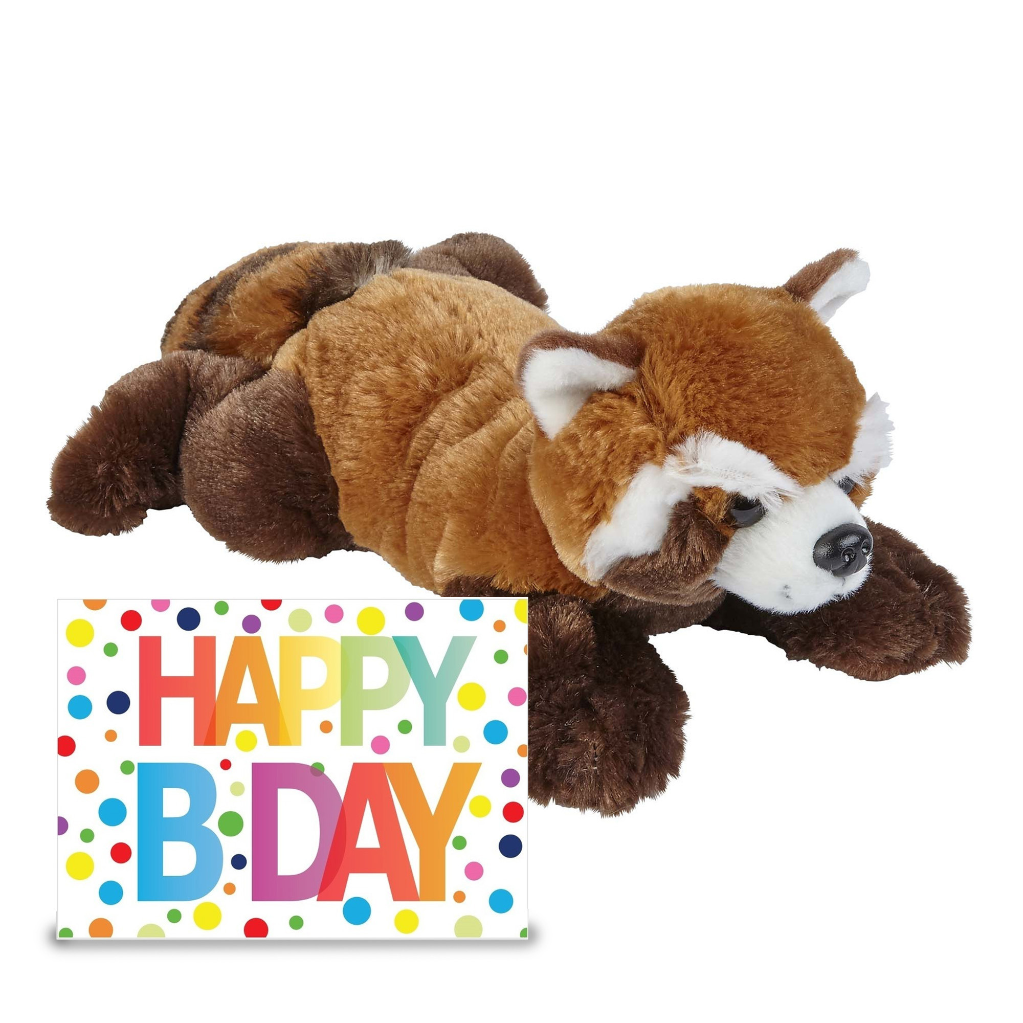Ravensden Verjaardag cadeau rode panda 25 cm met Happy Birthday wenskaart -