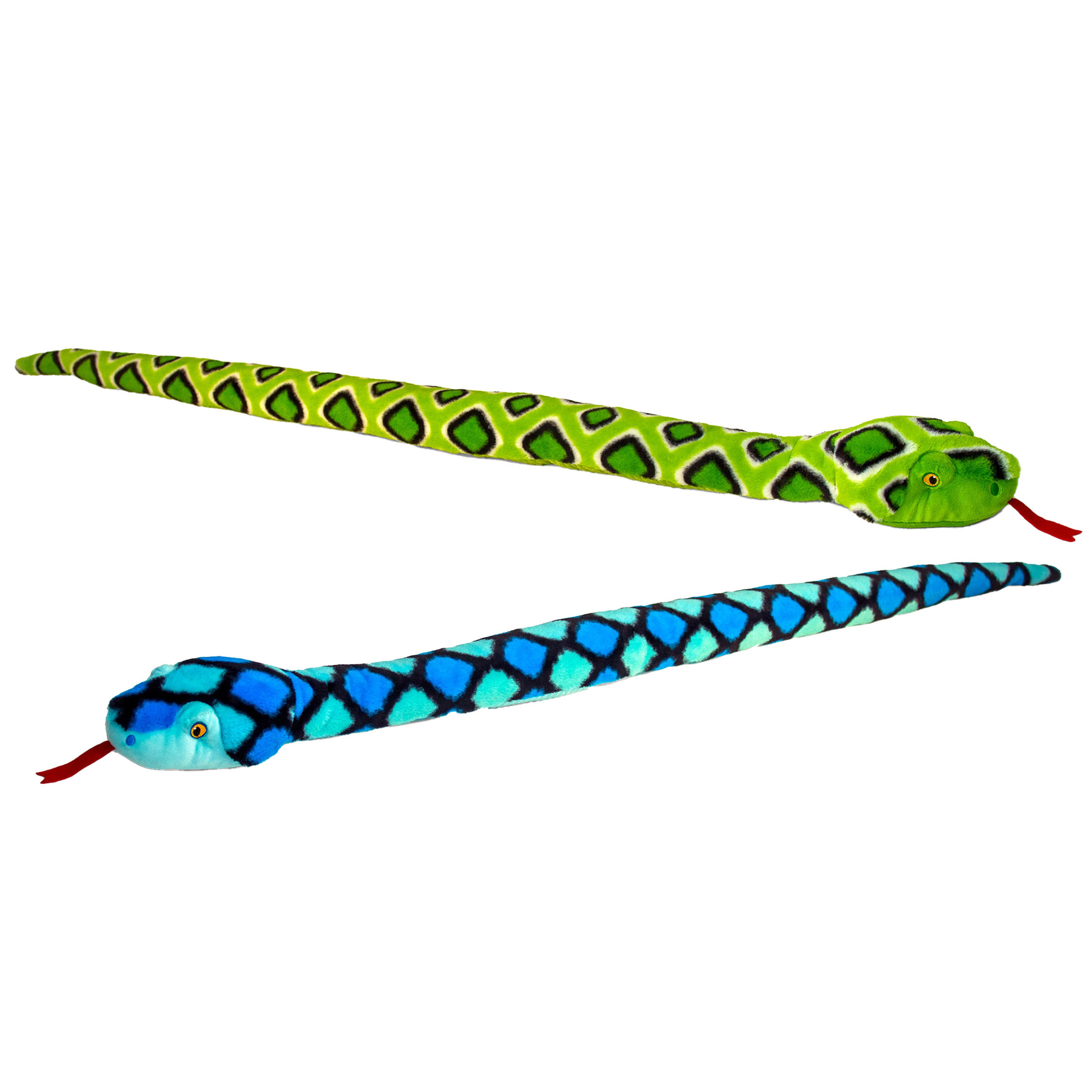 Keel Toys  Pluche knuffel dieren set van 2x slangen blauw en groen 100 cm -