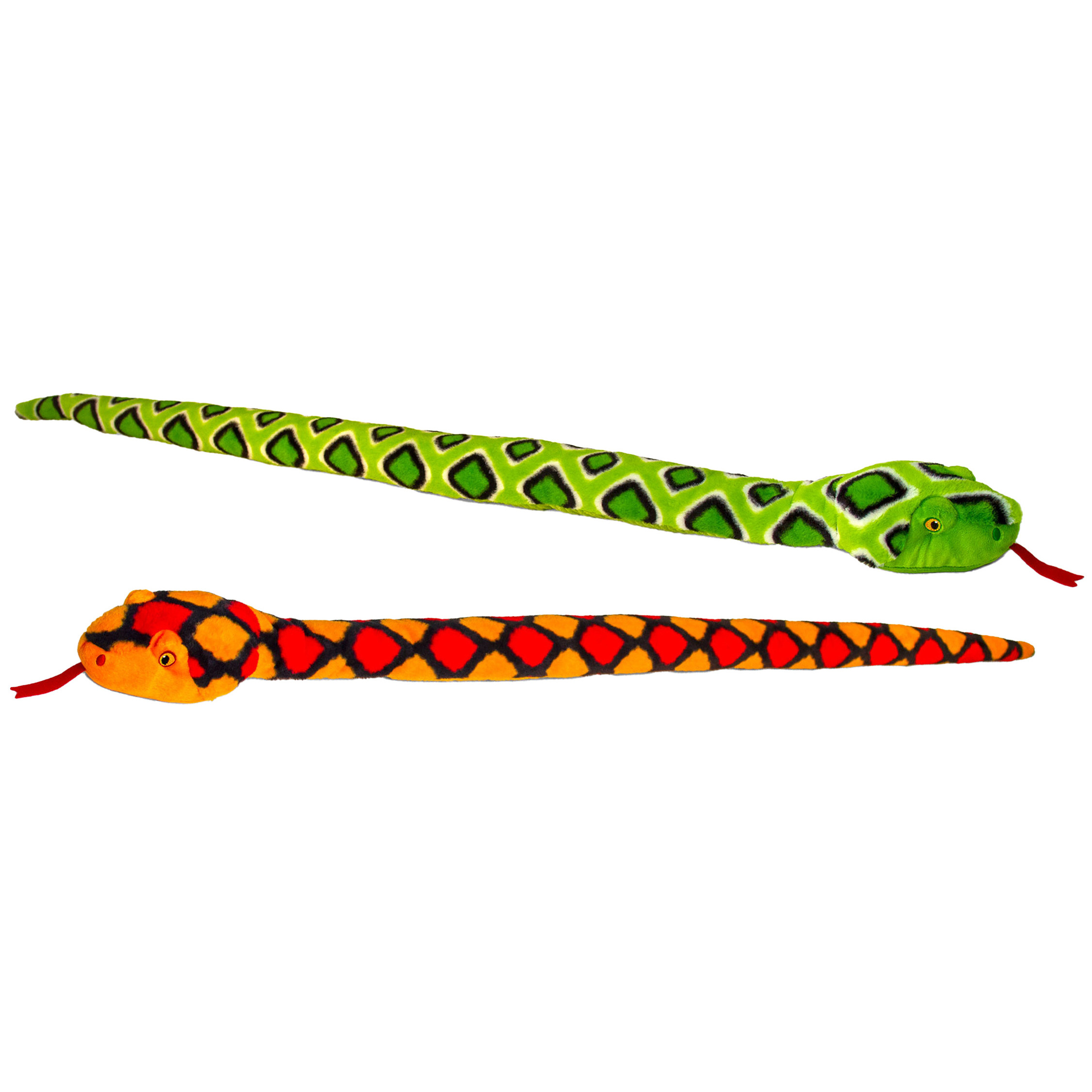 Keel Toys  Pluche knuffel dieren set van 2x slangen rood en groen 100 cm -