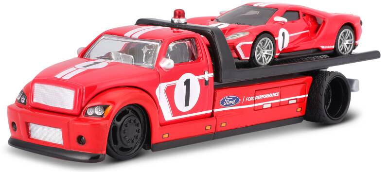 Brinic Modelcars Maisto Flatbed truck met 2018 Ford GT Heritage edition