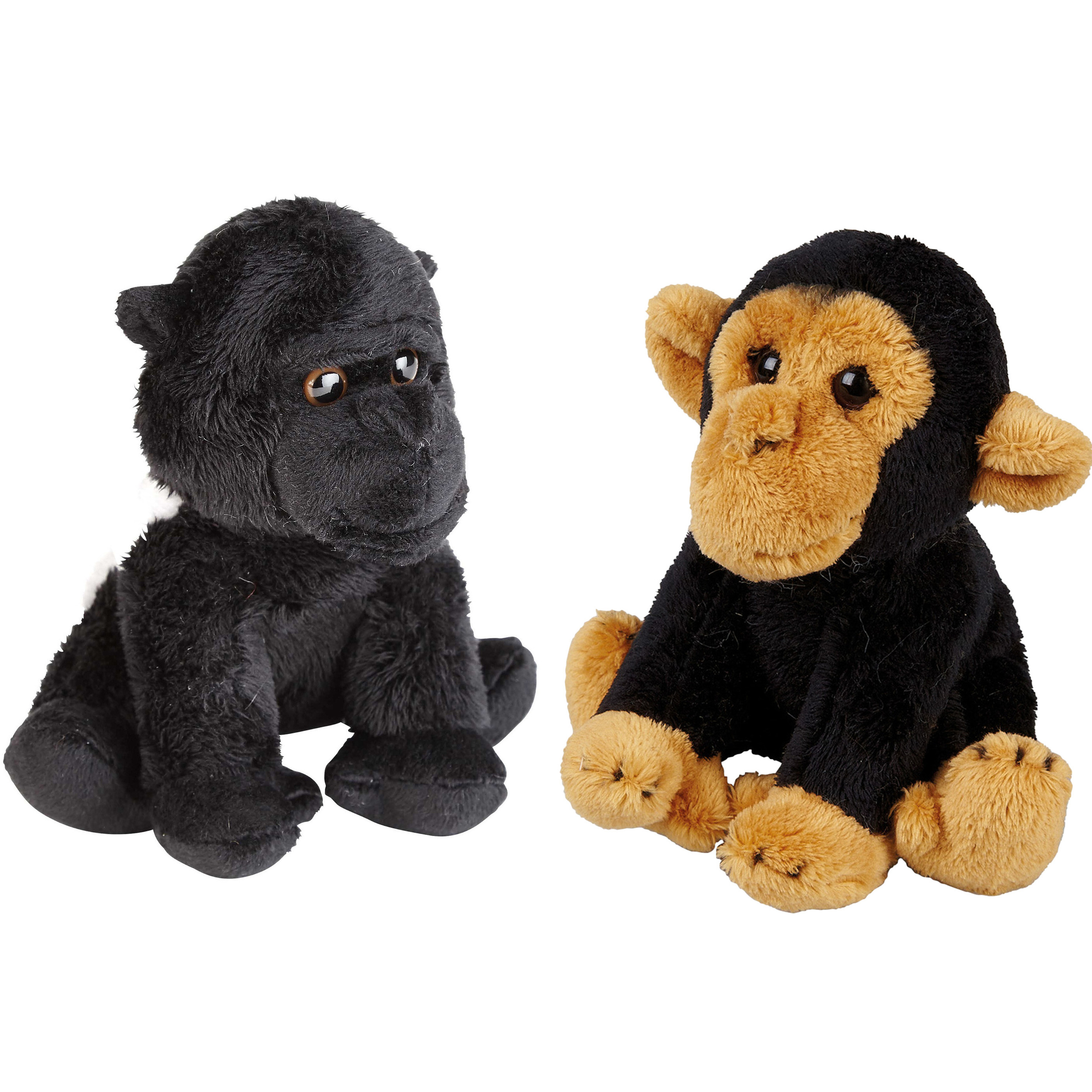Ravensden Apen serie zachte pluche knuffels 2x stuks - Gorilla en Chimpansee aap van 15 cm -