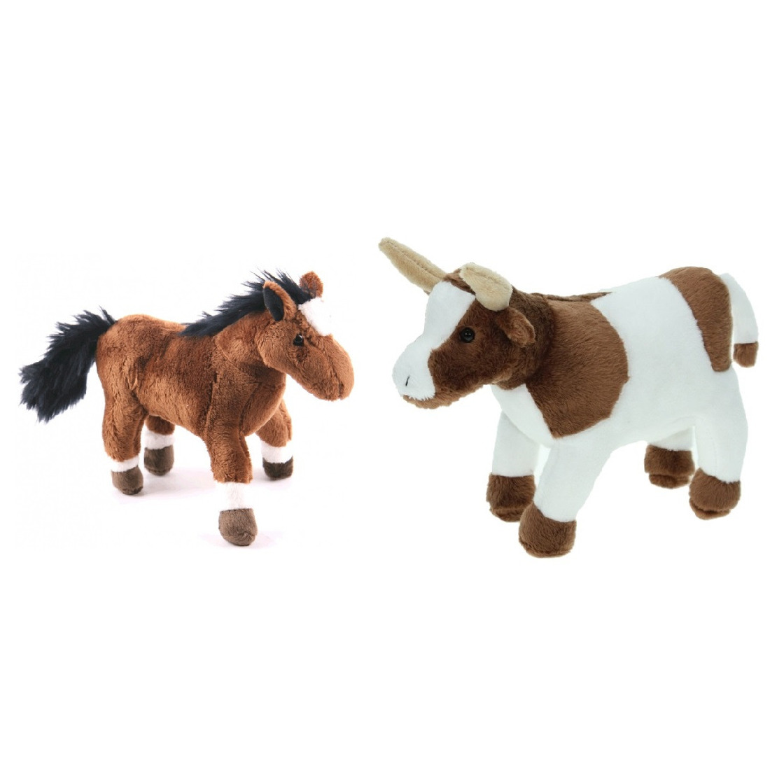 Cornelissen Pluche knuffel boerderijdieren set Koe en Paard van 20 cm -