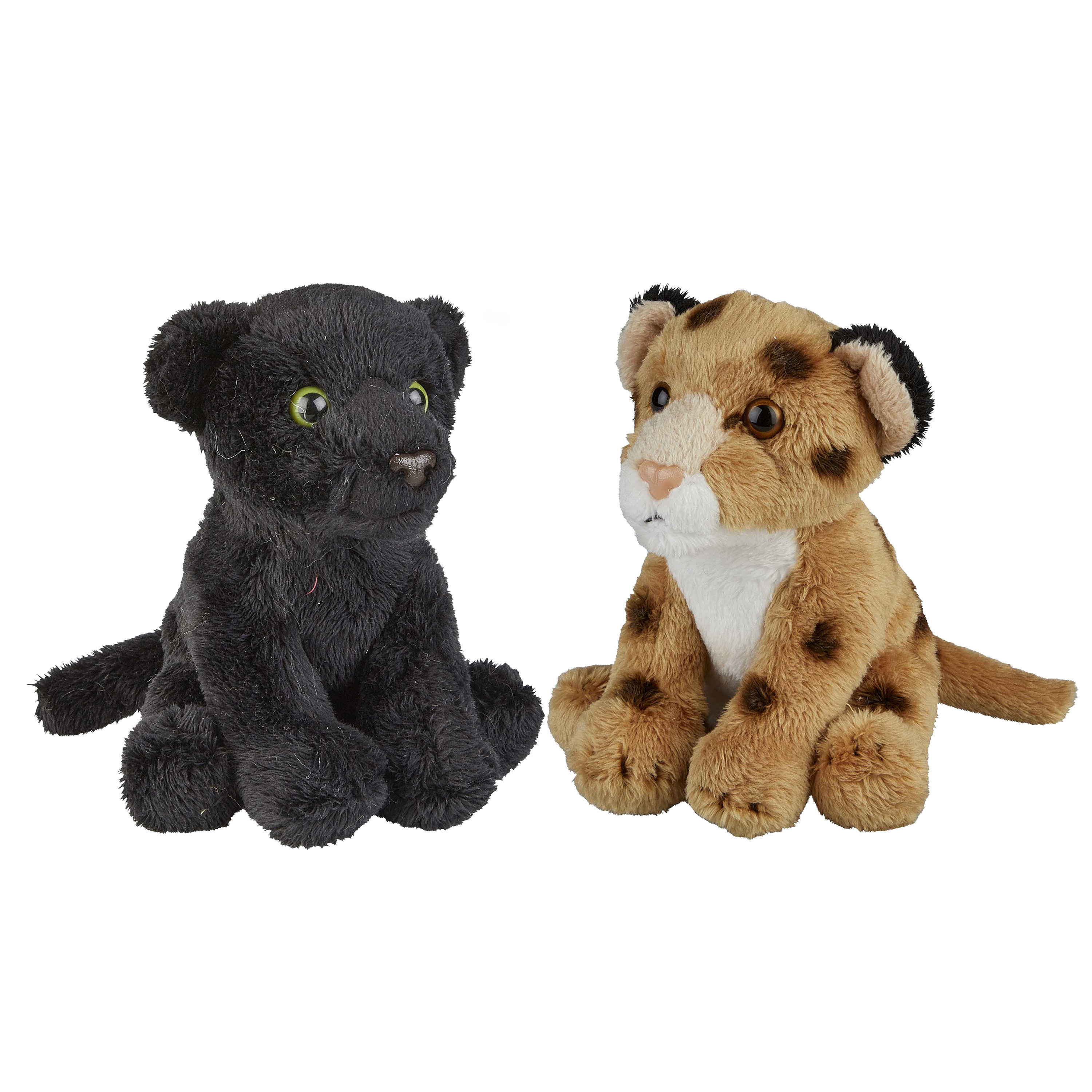 Ravensden Safari dieren serie pluche knuffels 2x stuks - Zwarte Panter en Luipaard van 15 cm -