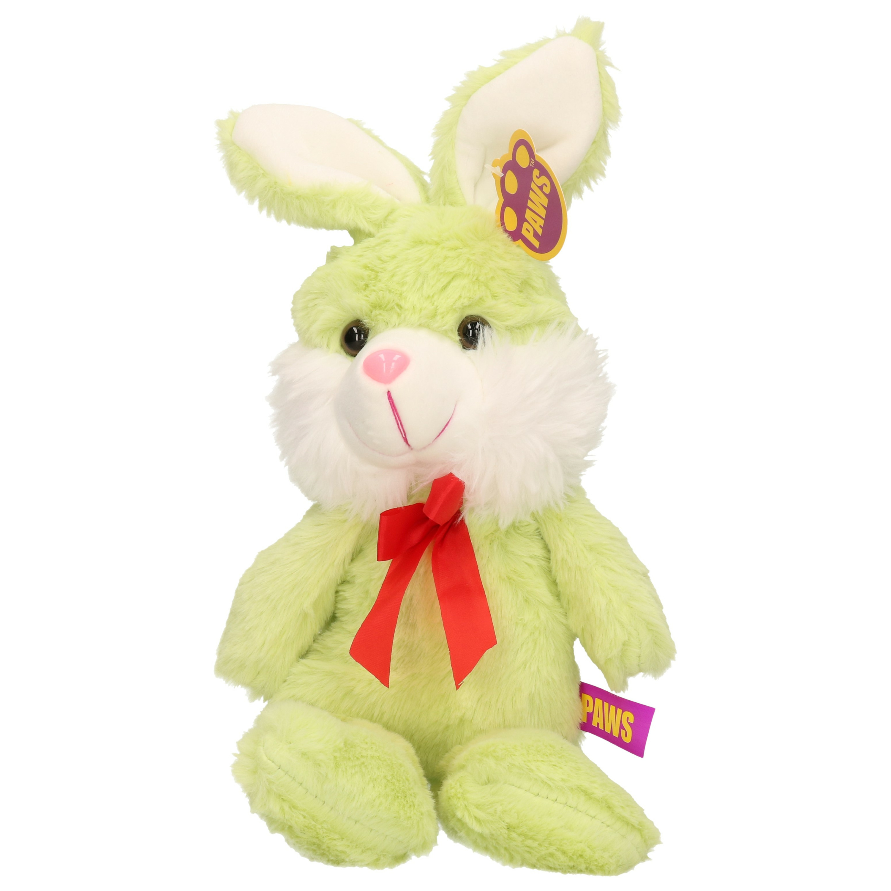 Dino Puppets Paashaas/haas/konijn knuffel dier - zachte pluche - groen - cadeau - 32 cm - met strikje -