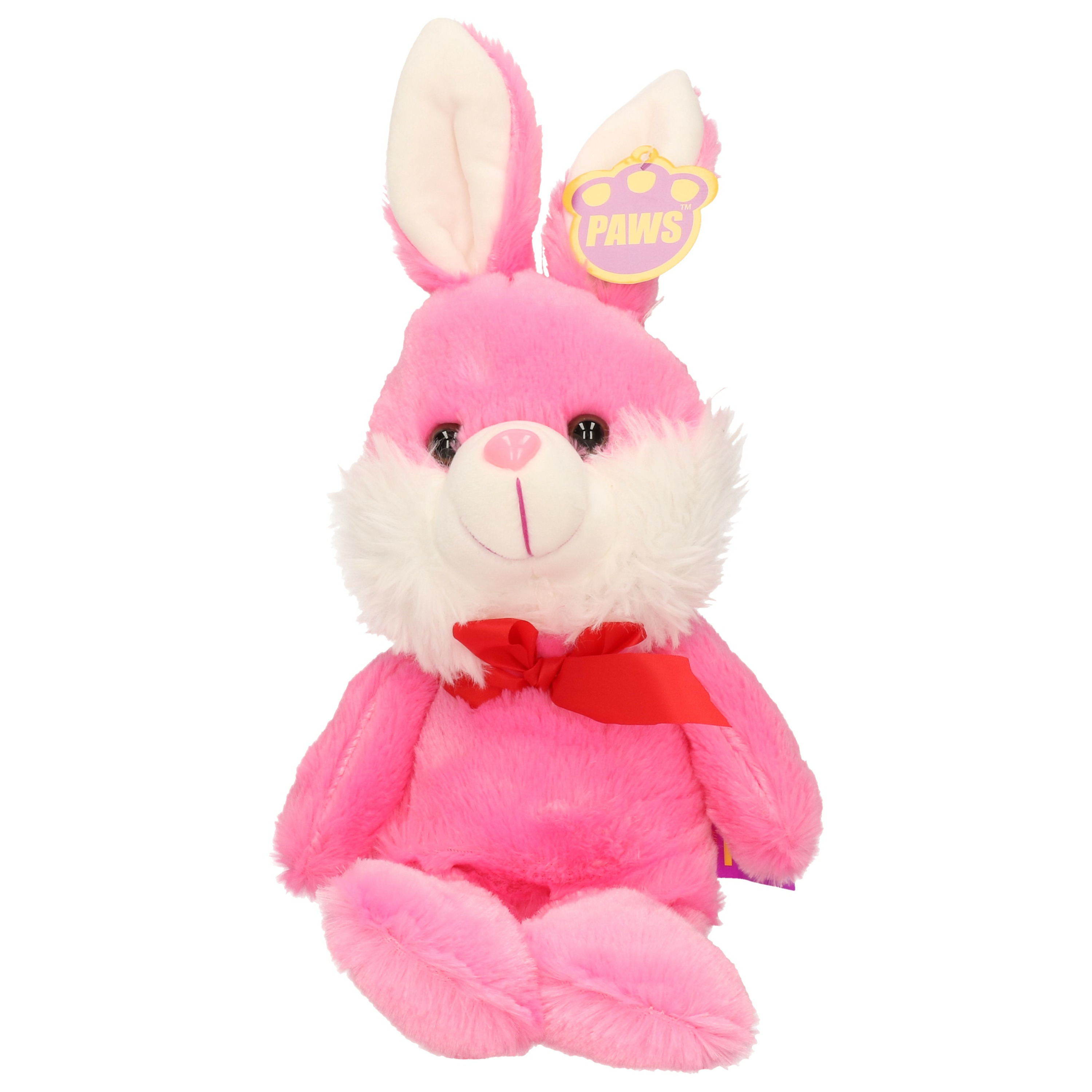 Dino Puppets Paashaas/haas/konijn knuffel dier - zachte pluche - roze - cadeau - 32 cm - met strikje -