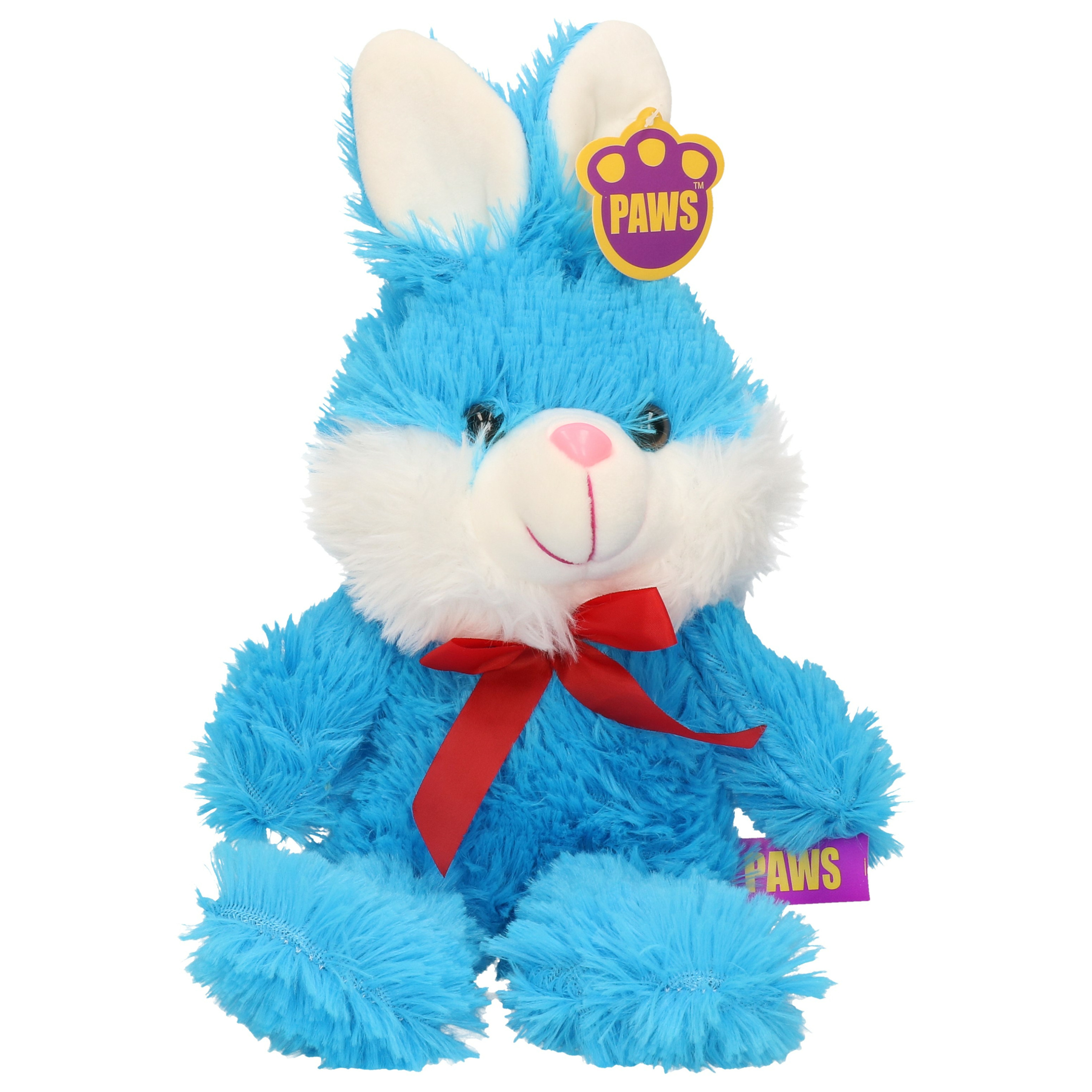 Dino Puppets Paashaas/haas/konijn knuffel dier - zachte pluche - blauw - cadeau - 32 cm - met strikje -