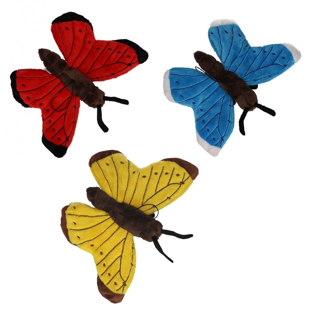 Cornelissen Set van 3x stuks pluche vlinder knuffeldieren van 21 cm -