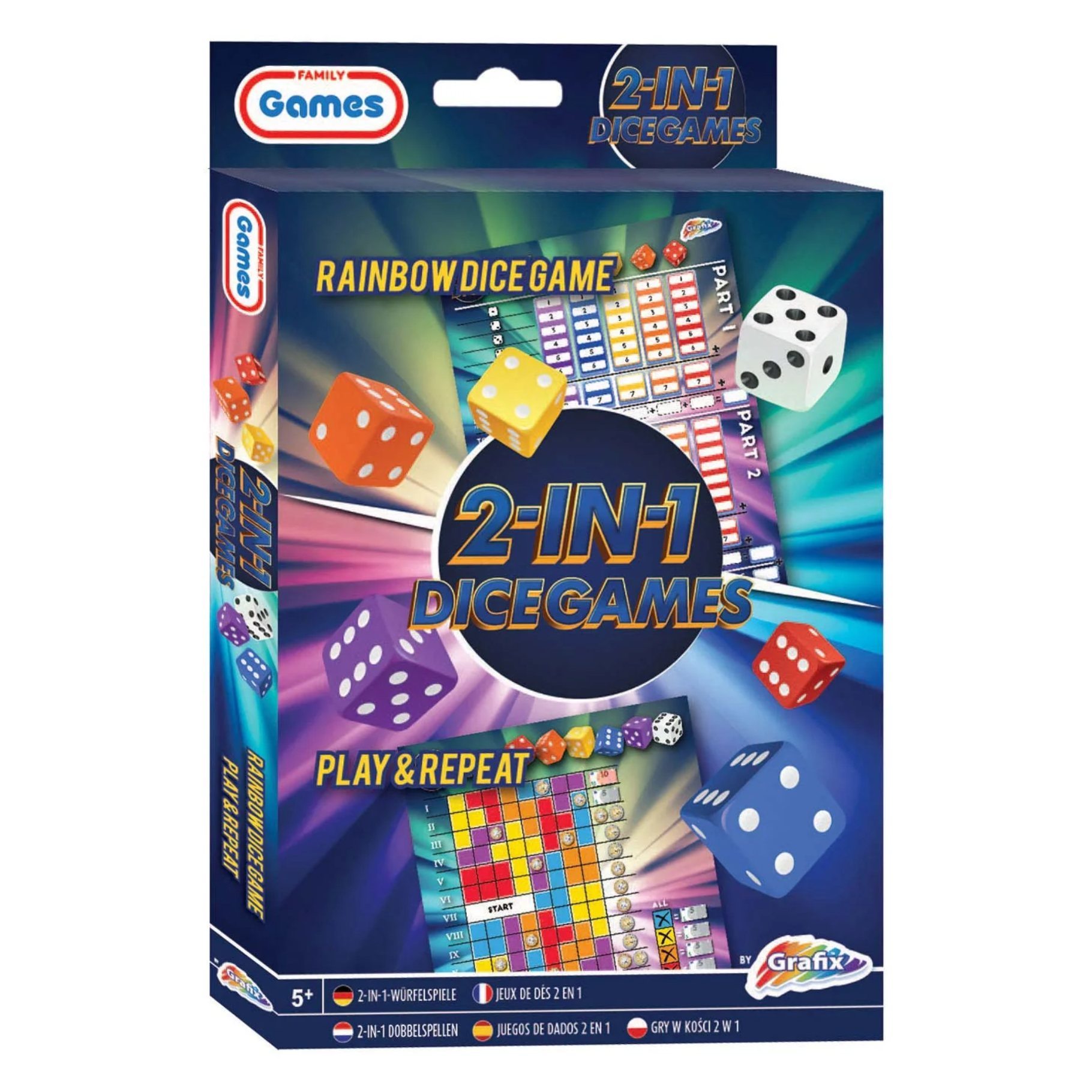 Grafix Dice Games 2in1 (Rainbow Dice & Play and Repeat)