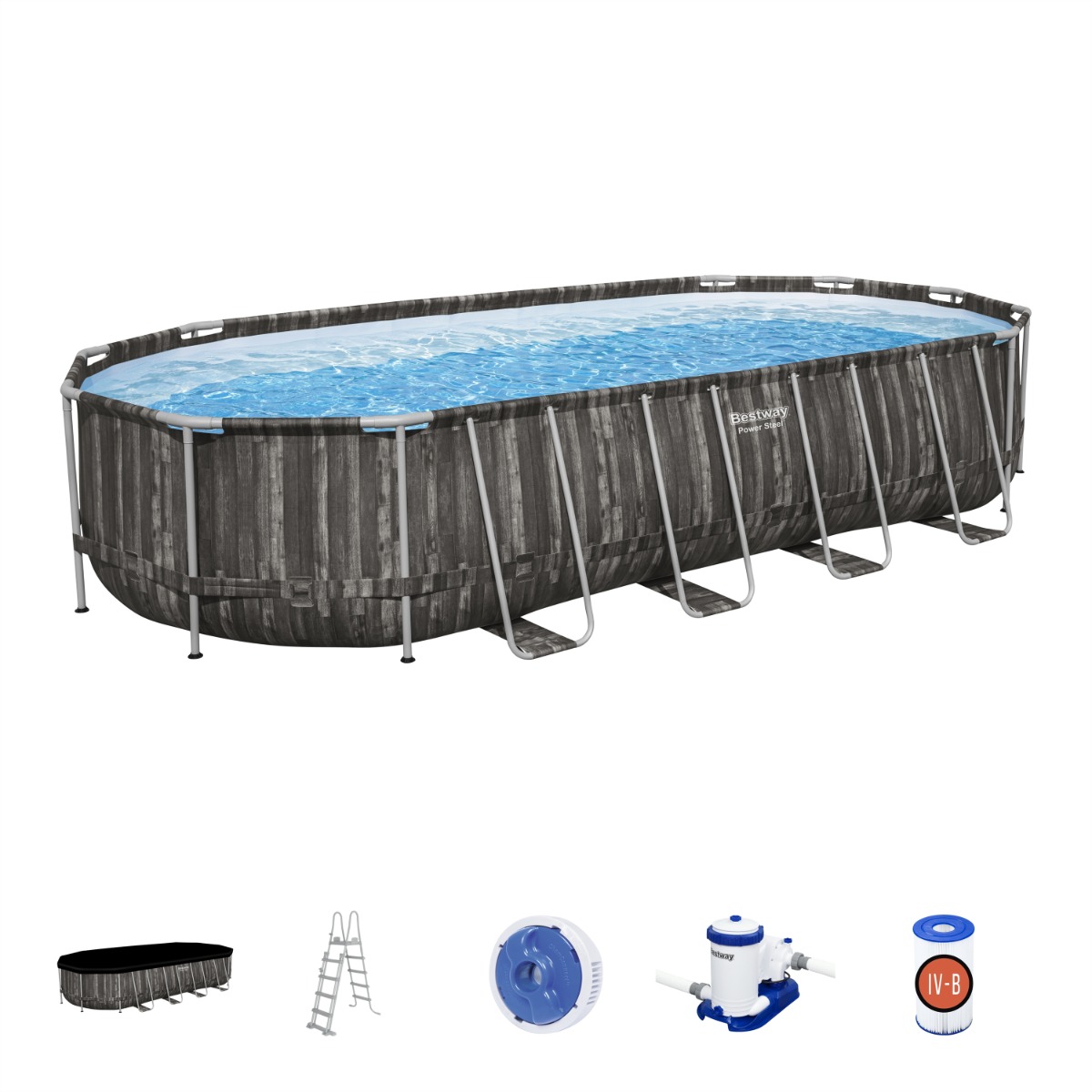 Bestway Power Steel ovaal zwembad - 732 x 366 x 132 cm - met filterpomp en accessoires