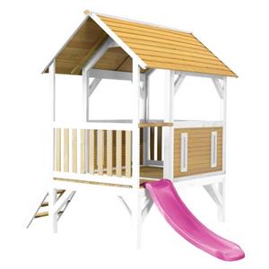 Spielhaus Akela mit lila Rutsche Stelzenhaus in Braun & Weiß aus fsc Holz für Kinder Spielturm für den Garten - Braun - AXI