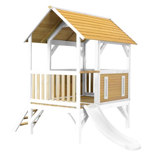 AXI Spielhaus Akela mit weißer Rutsche Stelzenhaus in Braun & Weiß aus FSC Holz für Kinder Spielturm für den Garten - Braun