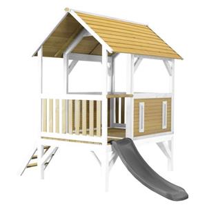 Spielhaus Akela mit grauer Rutsche Stelzenhaus in Braun & Weiß aus fsc Holz für Kinder Spielturm für den Garten - Braun - AXI