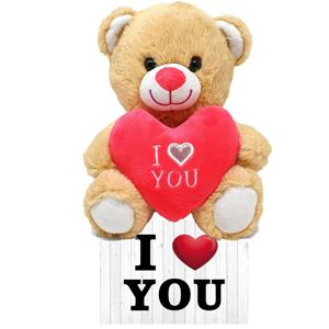 Merkloos Licht bruine pluche knuffelbeer 30 cm incl. Valentijnskaart I Love You -