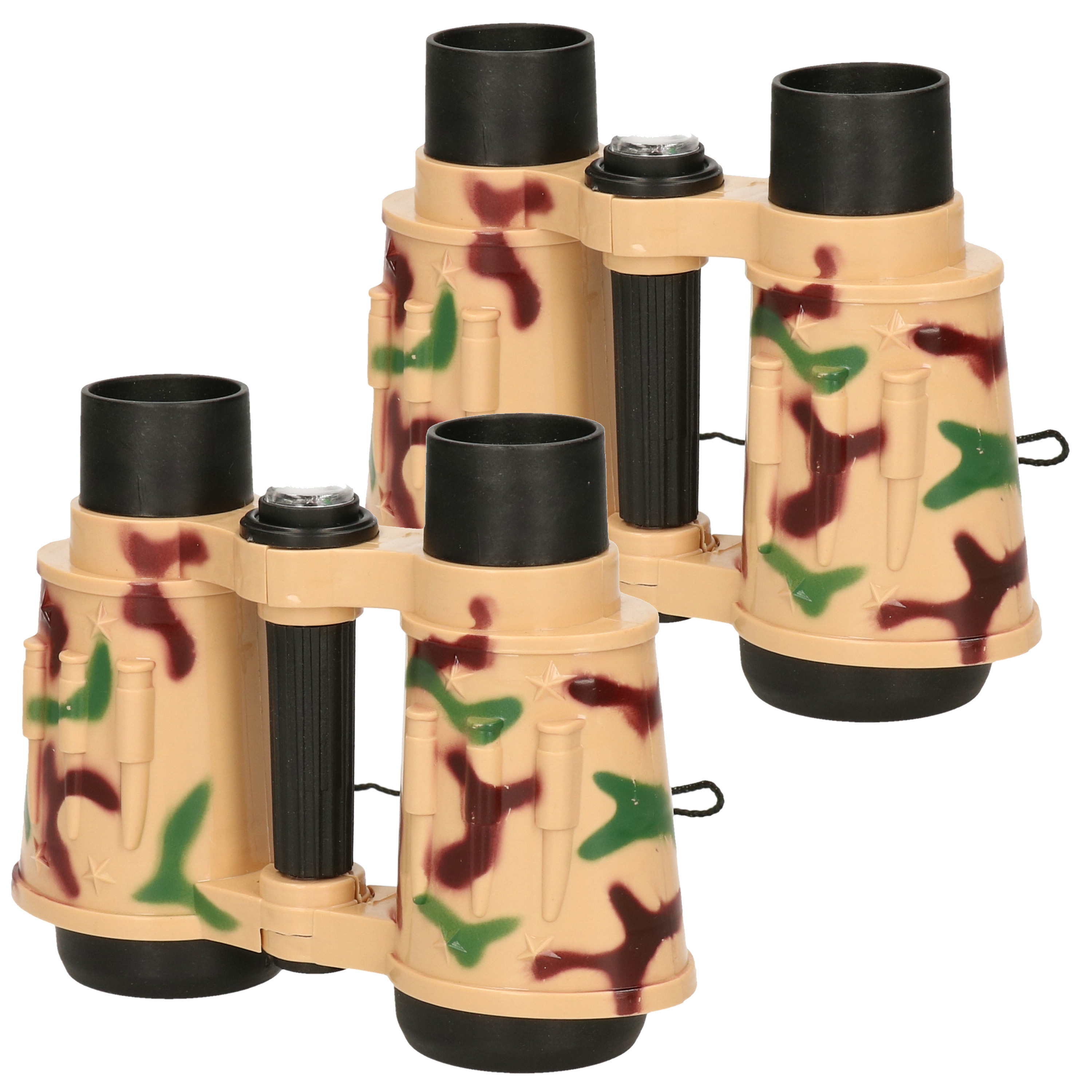 Merkloos Multipak van 2x stuks kinder speelgoed verrekijkers leger camouflage 15 cm -
