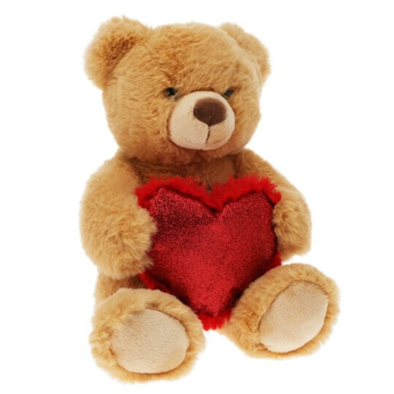 Merkloos Pluche knuffelbeer/teddybeer met hartje - licht bruin - 26 cm -