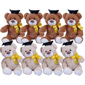 Merkloos Pakket van 8x stuks geslaagd thema cadeau pluche knuffel beertjes beige en bruin 20 cm -