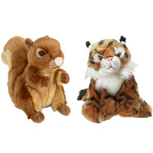 Nature Planet Bosdieren zachte pluche knuffels 2x stuks - Eekhoorn en Lynx van 18 cm -