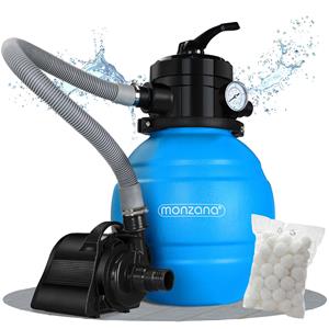 Monzana - Sandfilteranlage MZPP100 5000 l/h inkl Filterbällen 7 Wege Ventil 2in1 Adapter Ø32-38mm 100Watt Filteranlage Poolfilter Pumpe Filterkessel