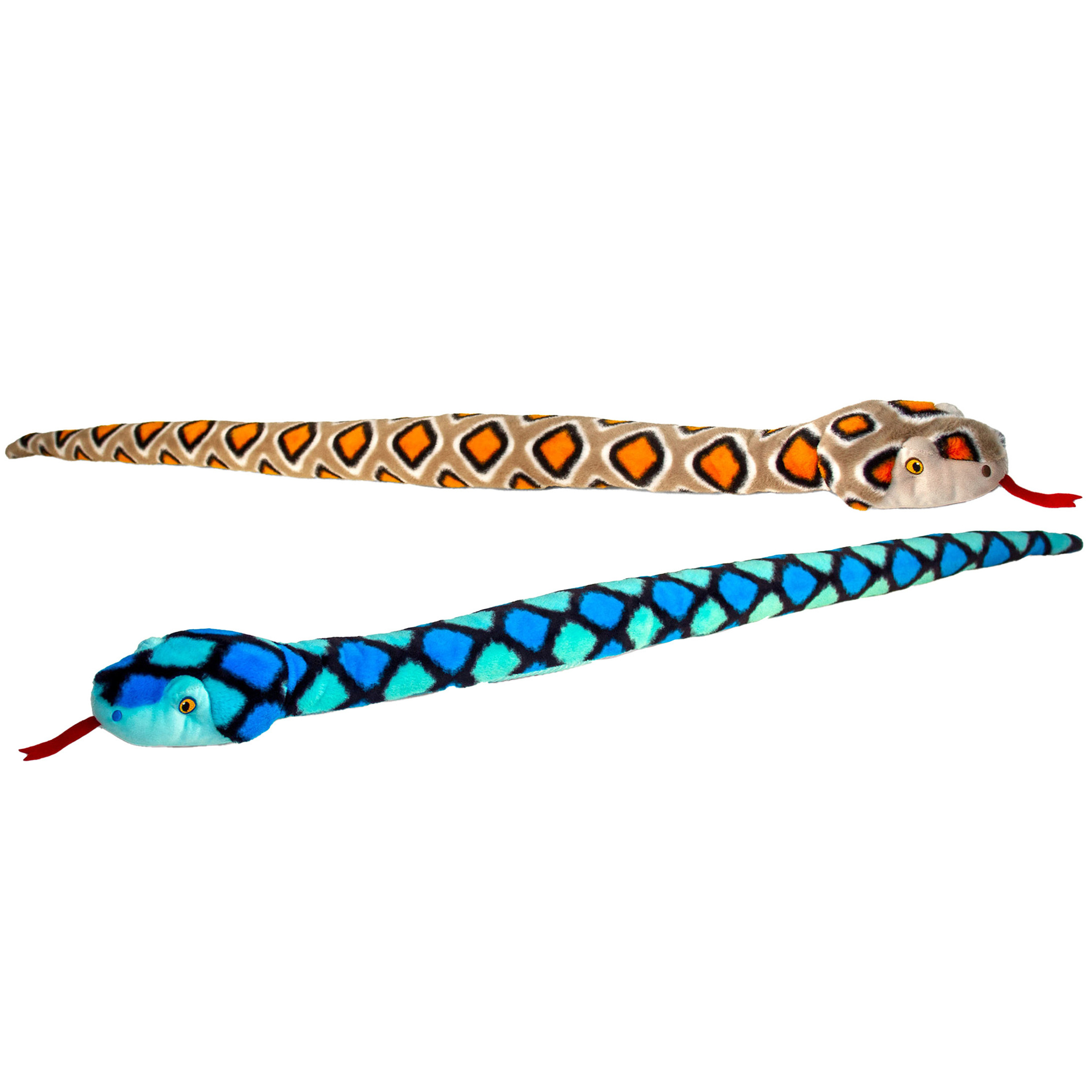 Keel Toys  Pluche knuffel dieren set van 2x slangen bruin en blauw 100 cm -