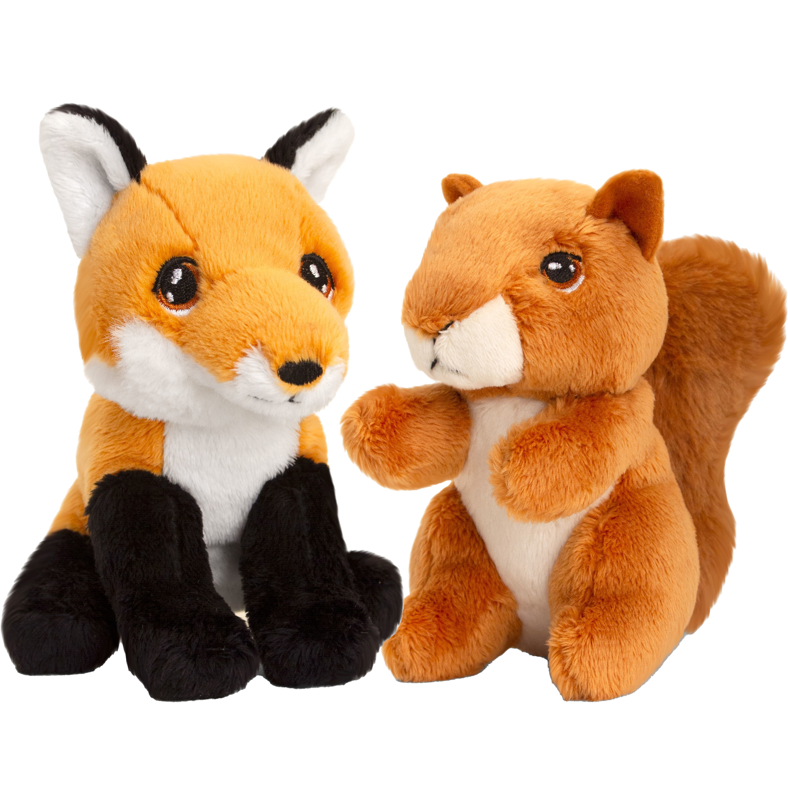 Keel Toys Pluche knuffels rode vos en eekhoorn bosdieren vriendjes 12 cm -