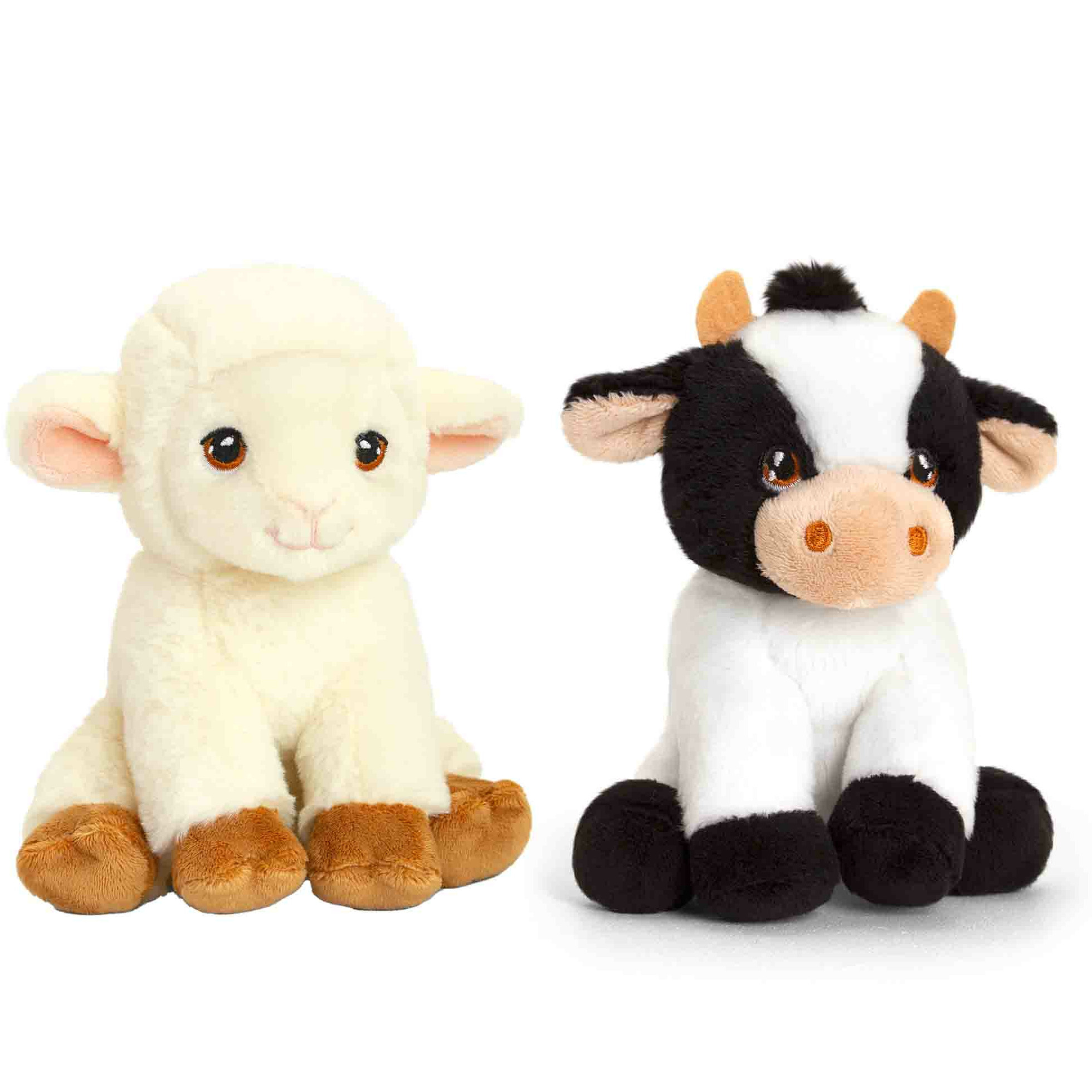 Keel Toys Pluche knuffels koe en lammetje boerderij vriendjes 12 cm -