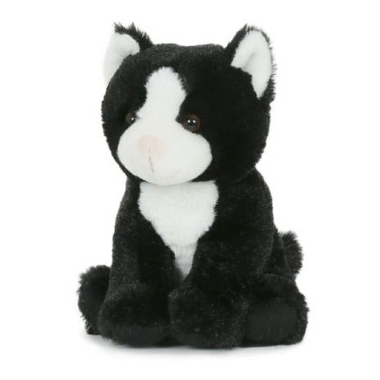 Merkloos Pluche zwart/witte poes/kat knuffel zittend 18 cm speelgoed -