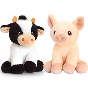 Keel Toys Pluche knuffels varken en koe boerderij vriendjes 12 cm -