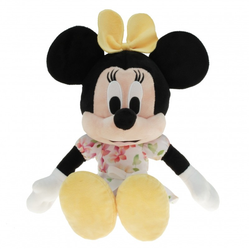 Kruger Pluche Minnie Mouse knuffel 30 cm geel met bloemen jurkje -
