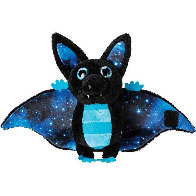 Suki Gifts Pluche knuffeldier vleermuis - blauw/zwart - 17 cm - speelgoed -