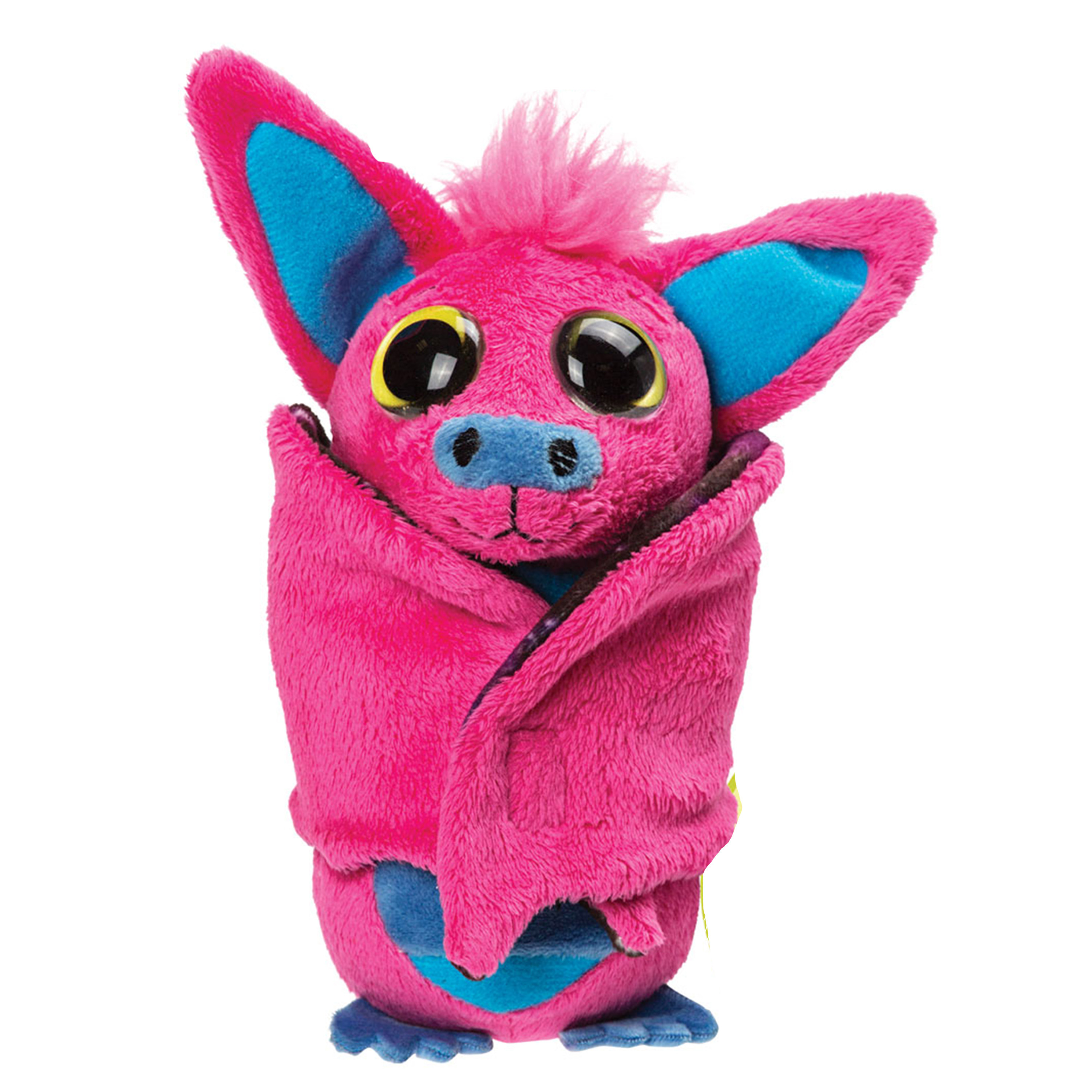 Suki Gifts Pluche knuffeldier vleermuis - roze/blauw - 17 cm - speelgoed -