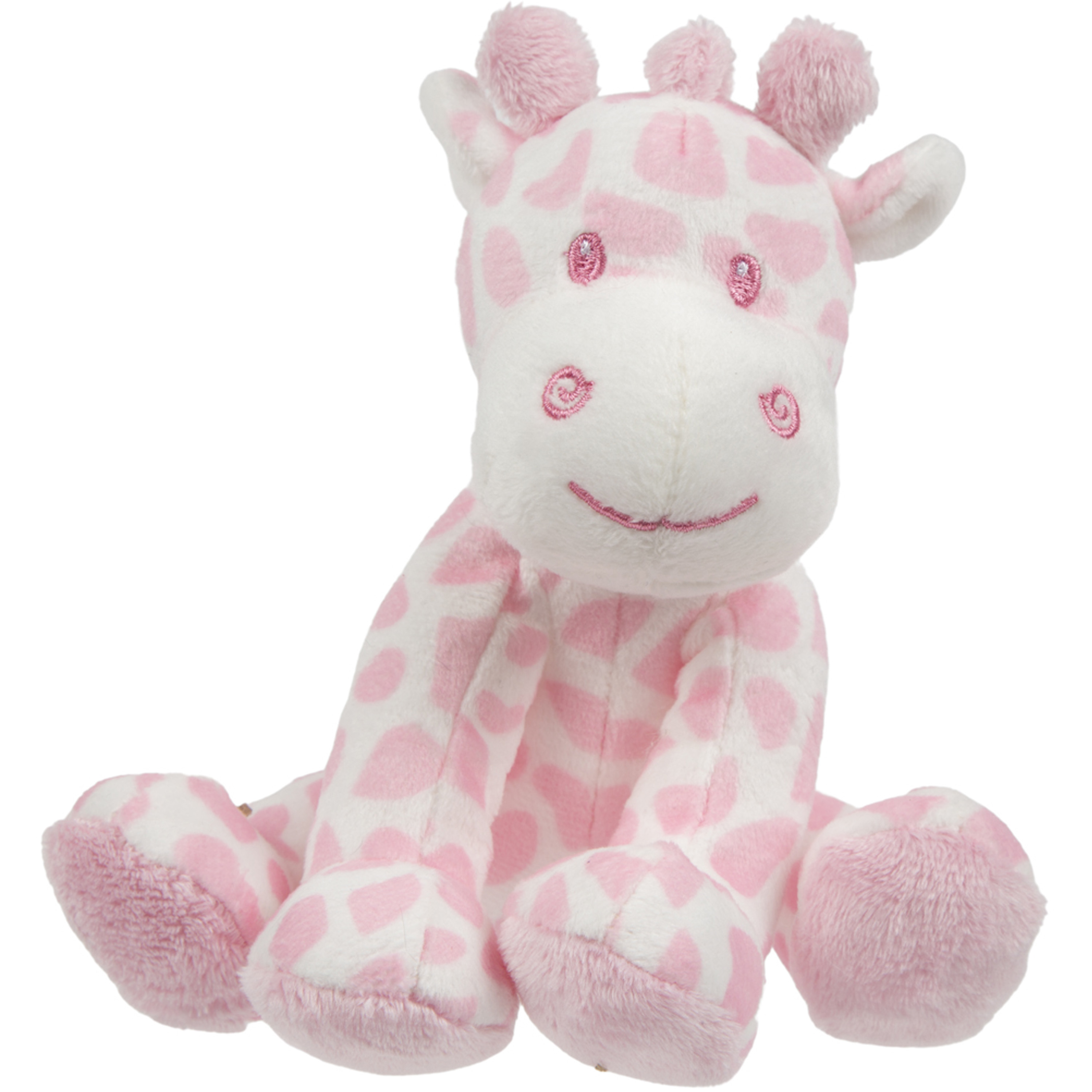 Suki Gifts pluche gevlekte giraffe knuffeldier - roze/wit - zittend - 14 cm -