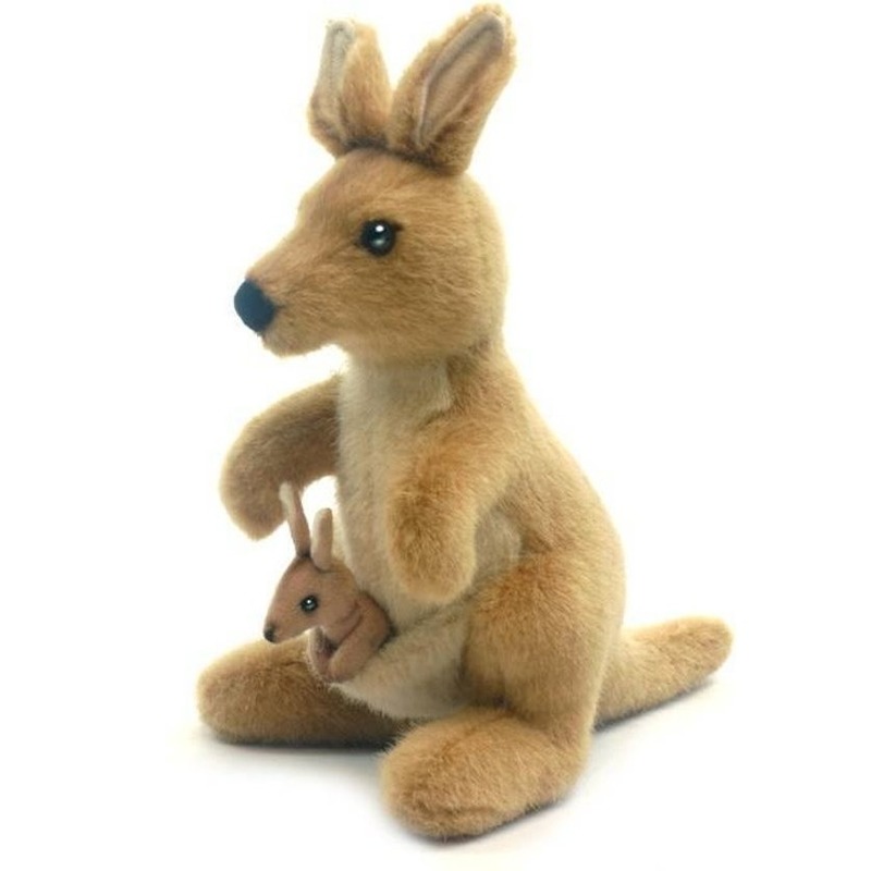 pluche kangoeroe knuffel met baby 20 cm -