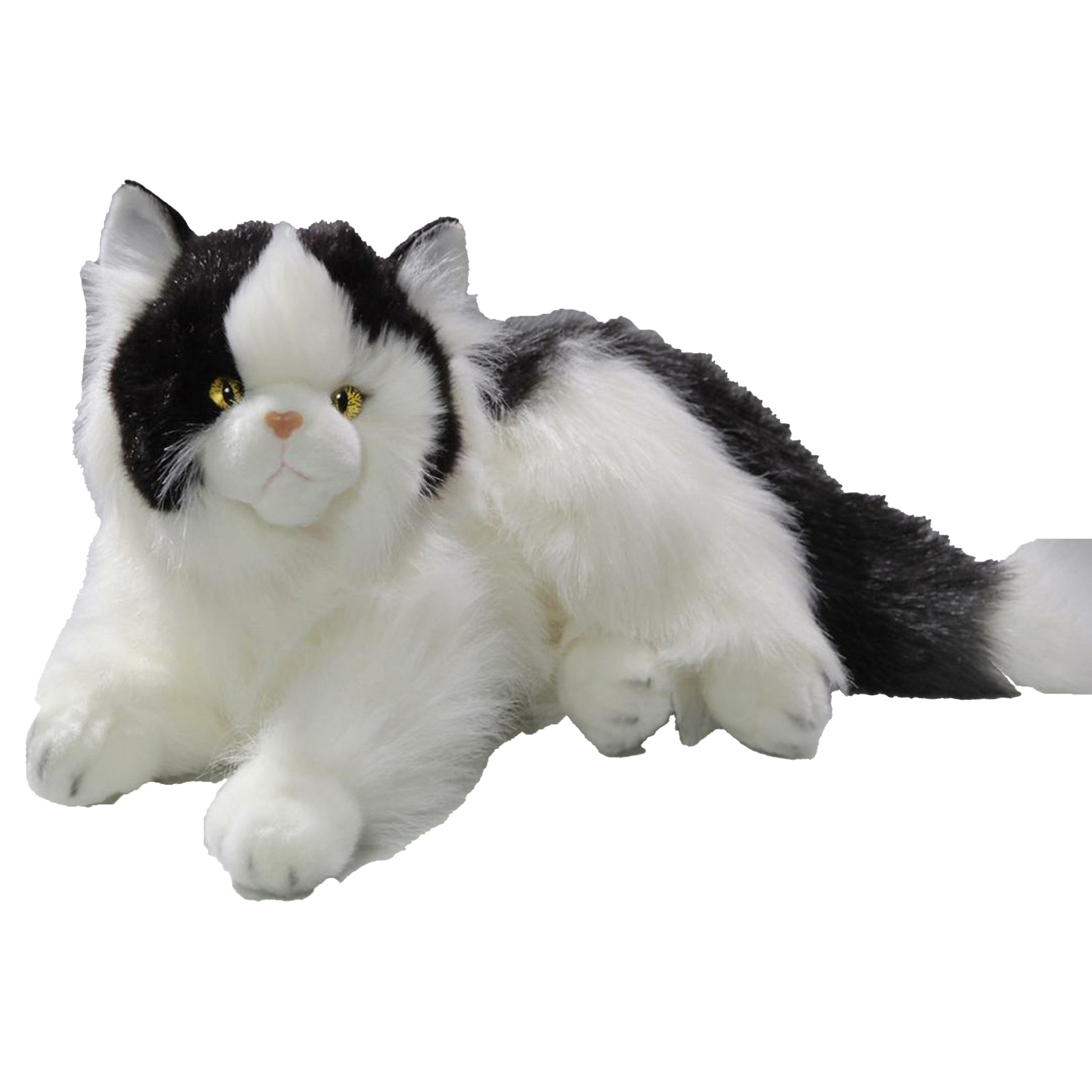 CarlDick Knuffeldier Perzische kat/poes - zachte pluche stof - premium kwaliteit knuffels - wit/zwart - 30 cm -