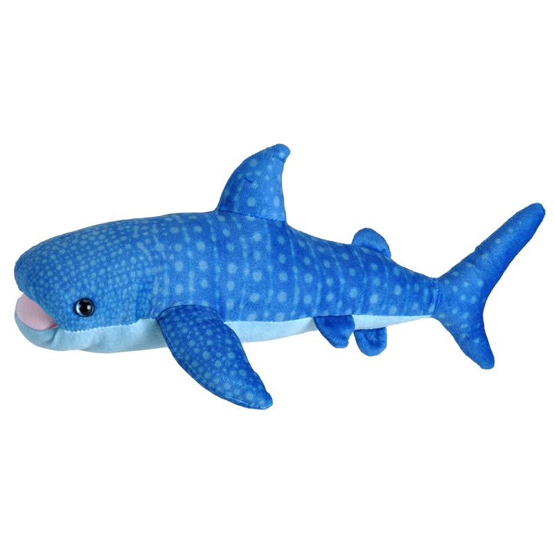 Wild Republic Pluche walvishaai knuffel - blauw - 35 cm - speelgoed zeedieren -