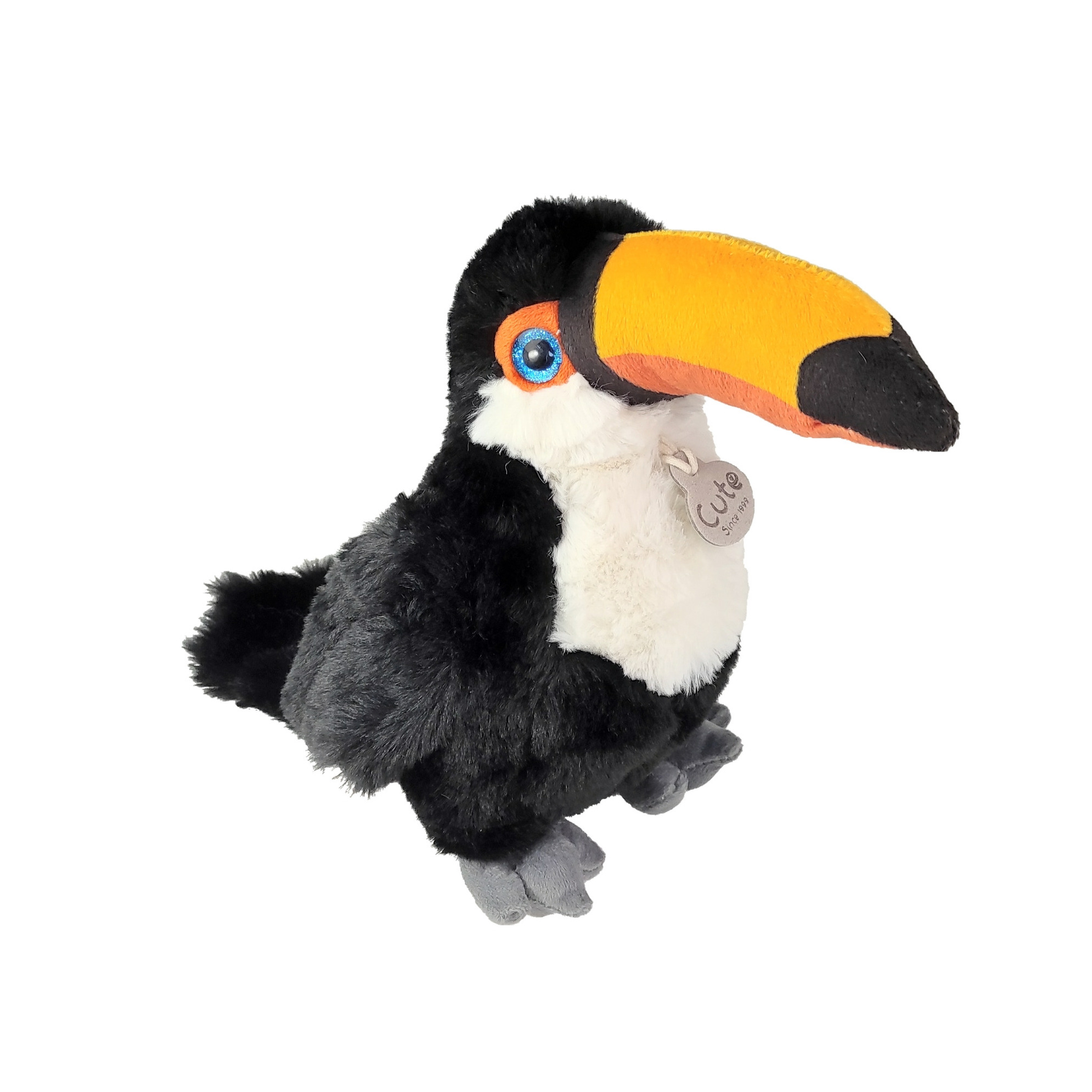 Inware Pluche Toekan knuffel - tropische vogel - zwart/geel - polyester - 25 cm -