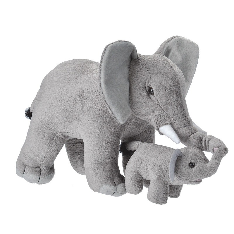 Wild Republic Pluche grijze olifant met kalfje knuffels cm speelgoed -