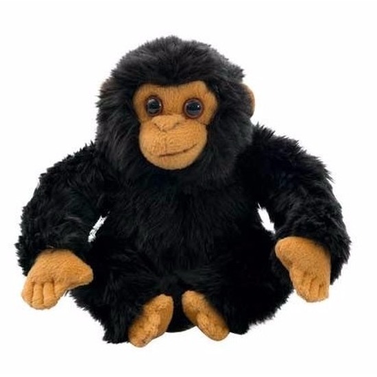 Nature Planet Chimpansee aap knuffeltje/knuffeldier - zwart - stof - 18 cm -