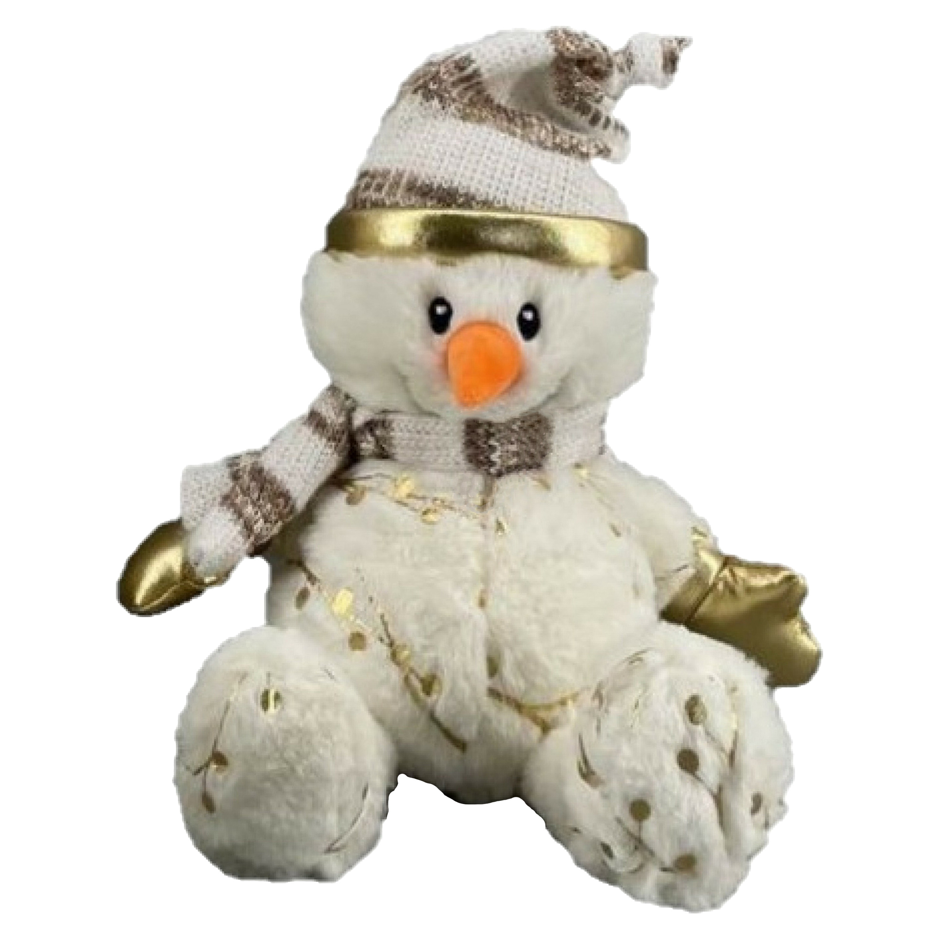 Merkloos Pluche sneeuwpop knuffel pop met muts en sjaal 23 cm -