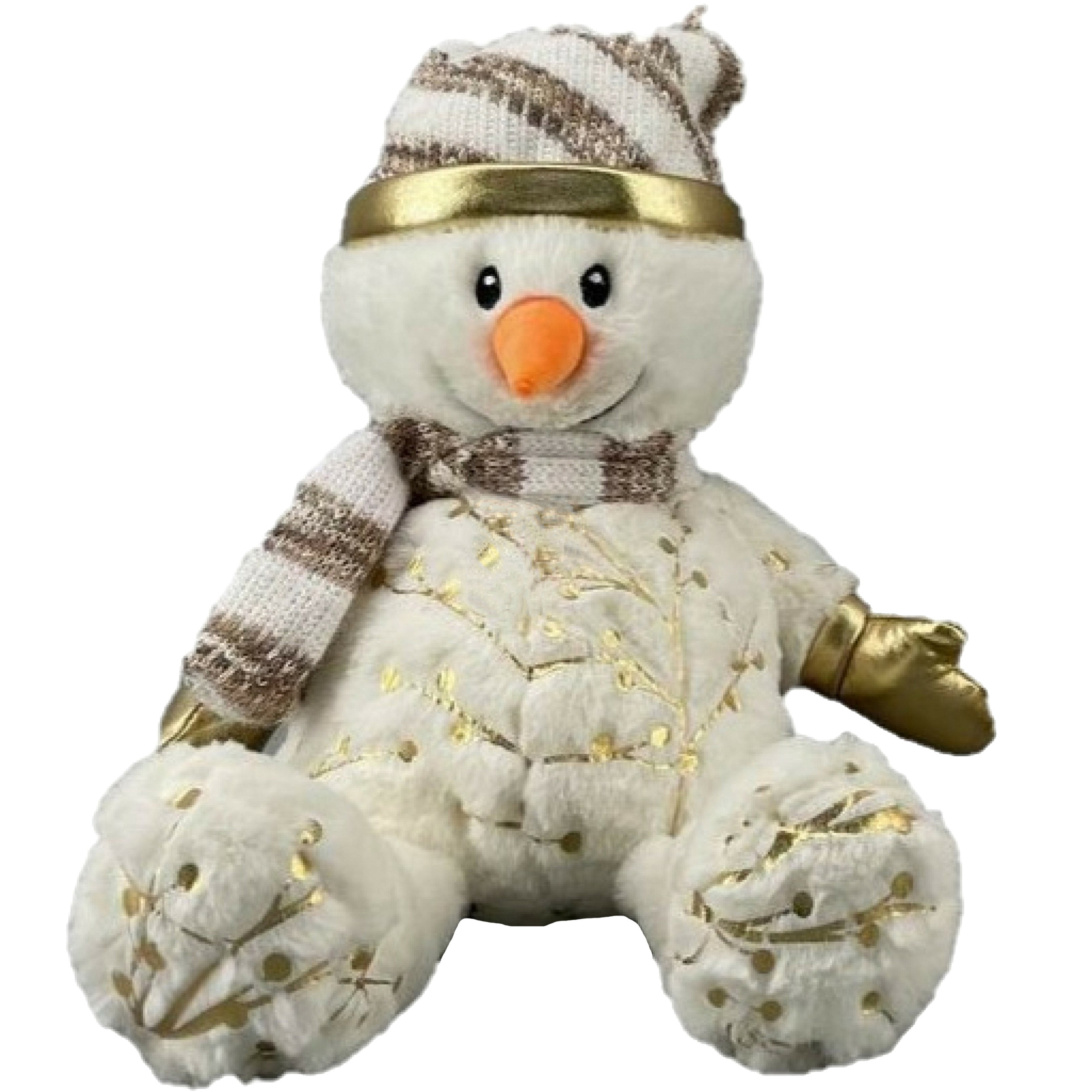 Merkloos Pluche sneeuwpop knuffel pop met muts en sjaal 28 cm -
