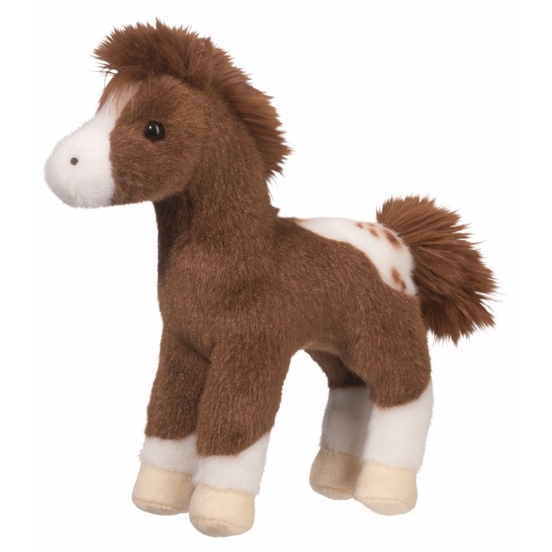 Merkloos Knuffel pony/paard gevlekt donkerbruin 20 cm -