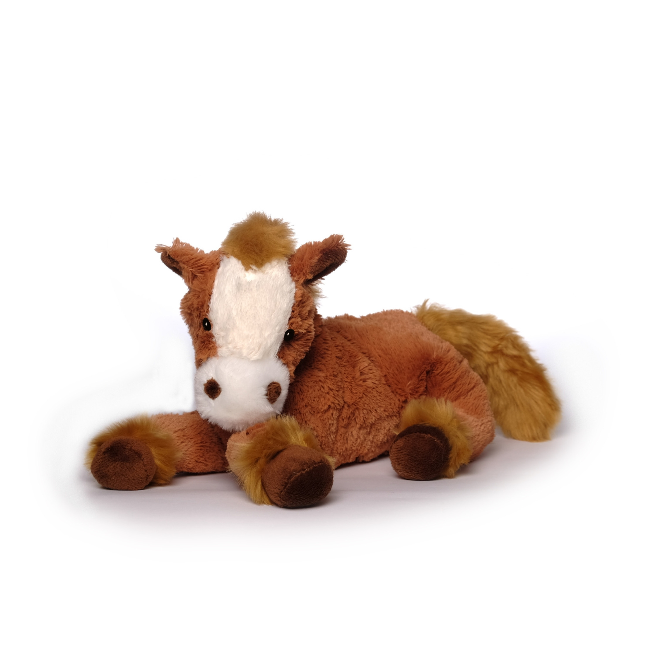 Inware Pluche paard knuffel - liggend - bruin - polyester - 30 cm -