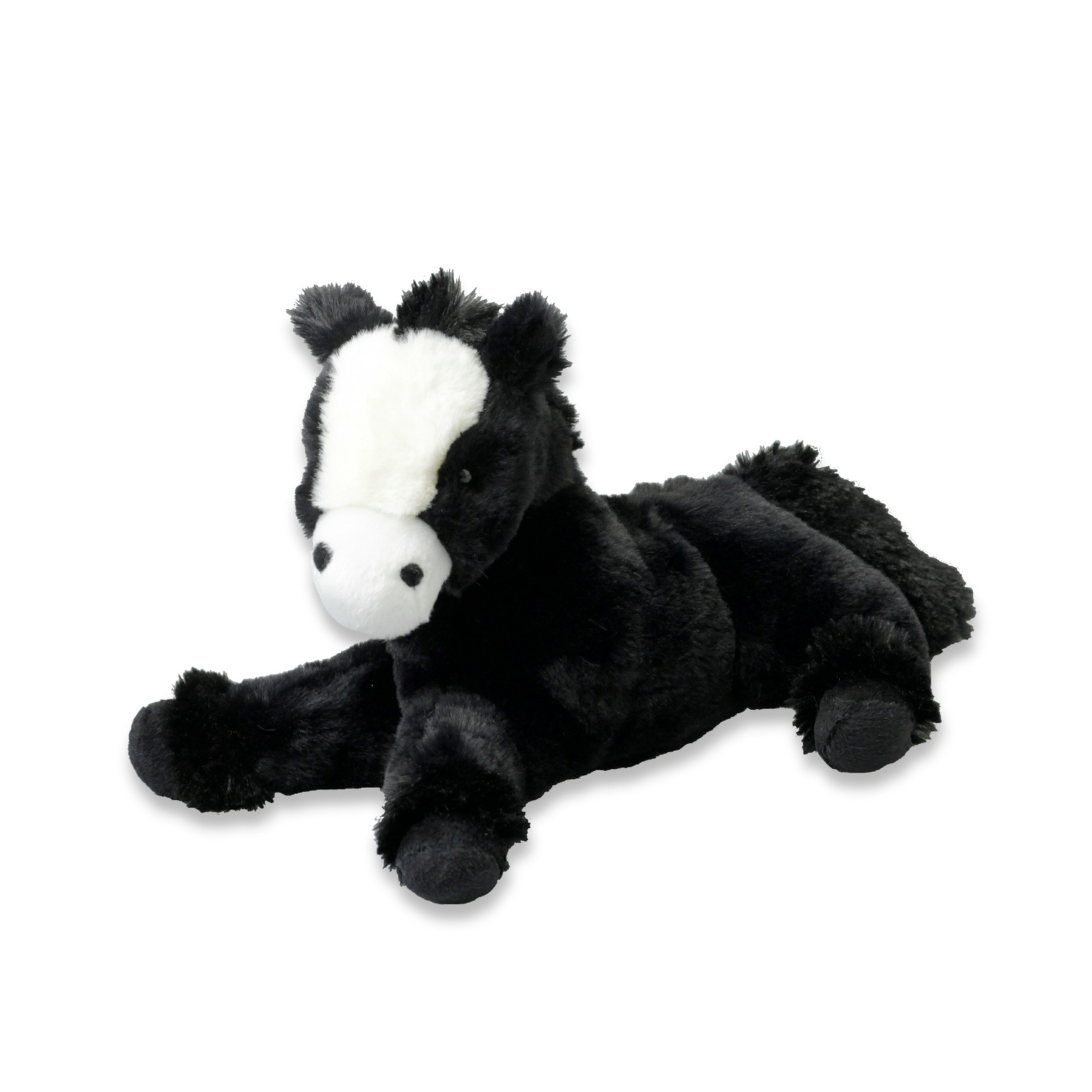 Inware Pluche paard knuffel - liggend - zwart - polyester - 30 cm -